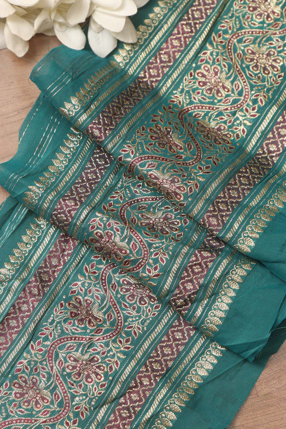 Blue Banarasi Handloom Vintage Pure Silk Border ( 0.75 Mtr ) - Luxurion World