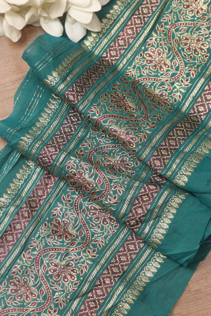 Blue Banarasi Handloom Vintage Pure Silk Border ( 0.75 Mtr ) - Luxurion World