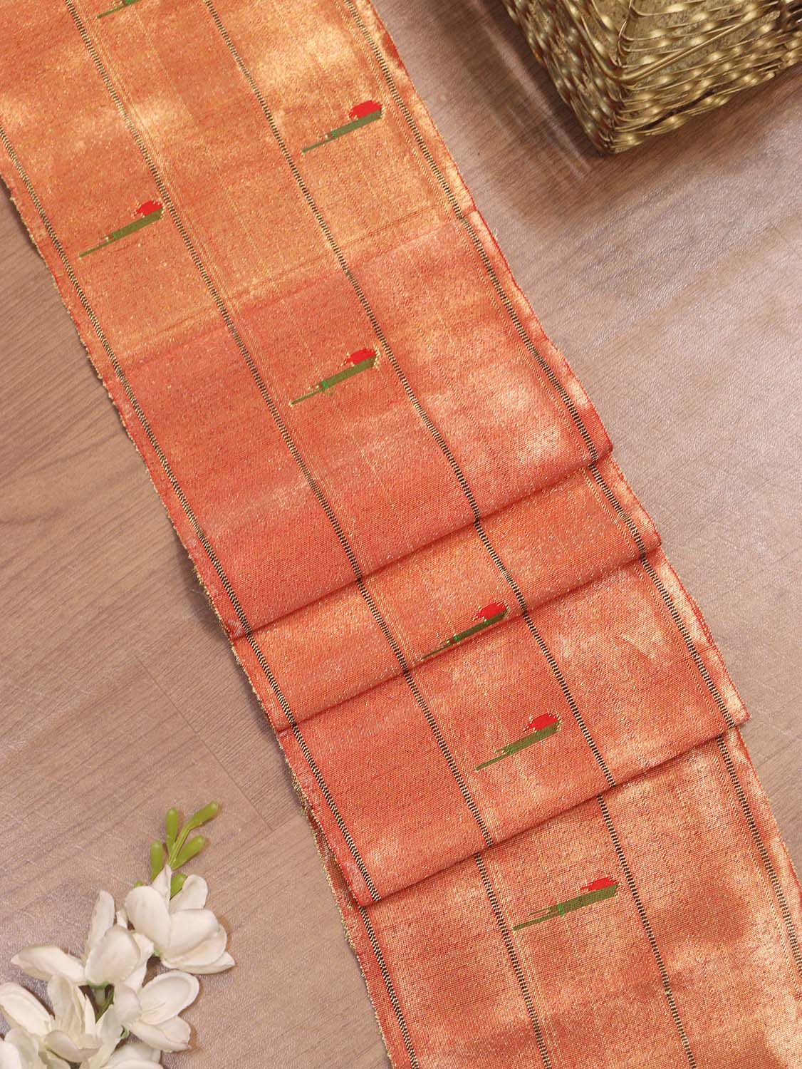 Golden Handloom Paithani Pure Silk Triple Muniya Border ( 1 Mtr ) - Luxurion World