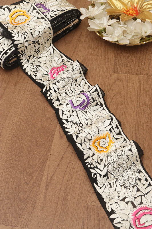 Multicolor Hand Embroidered Parsi Georgette Lace ( 9 Mtr ) - Luxurion World