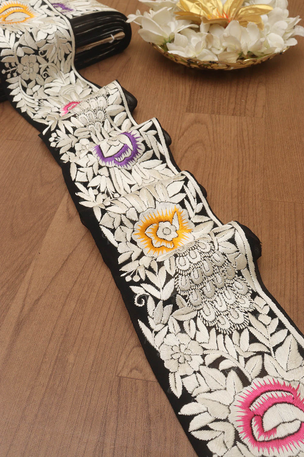 Multicolor Hand Embroidered Parsi Georgette Lace ( 9 Mtr ) - Luxurion World