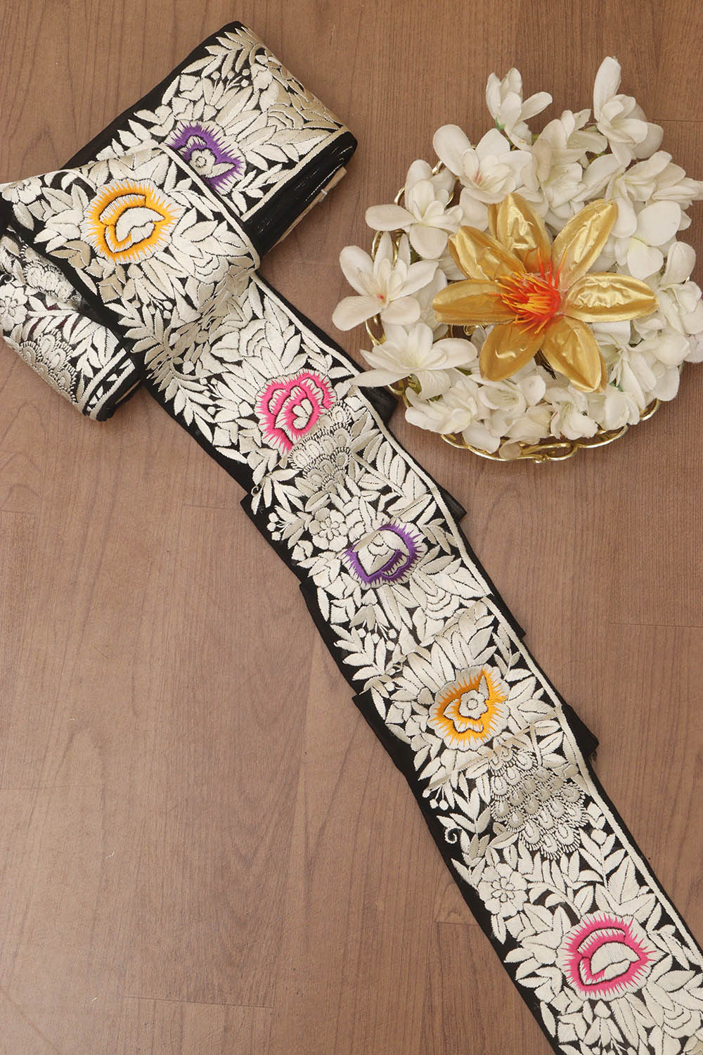 Multicolor Hand Embroidered Parsi Georgette Lace ( 9 Mtr ) - Luxurion World