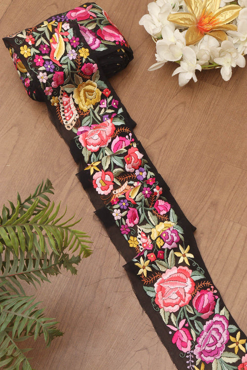 Multicolor Hand Embroidered Parsi Georgette Lace ( 9 Mtr ) - Luxurion World