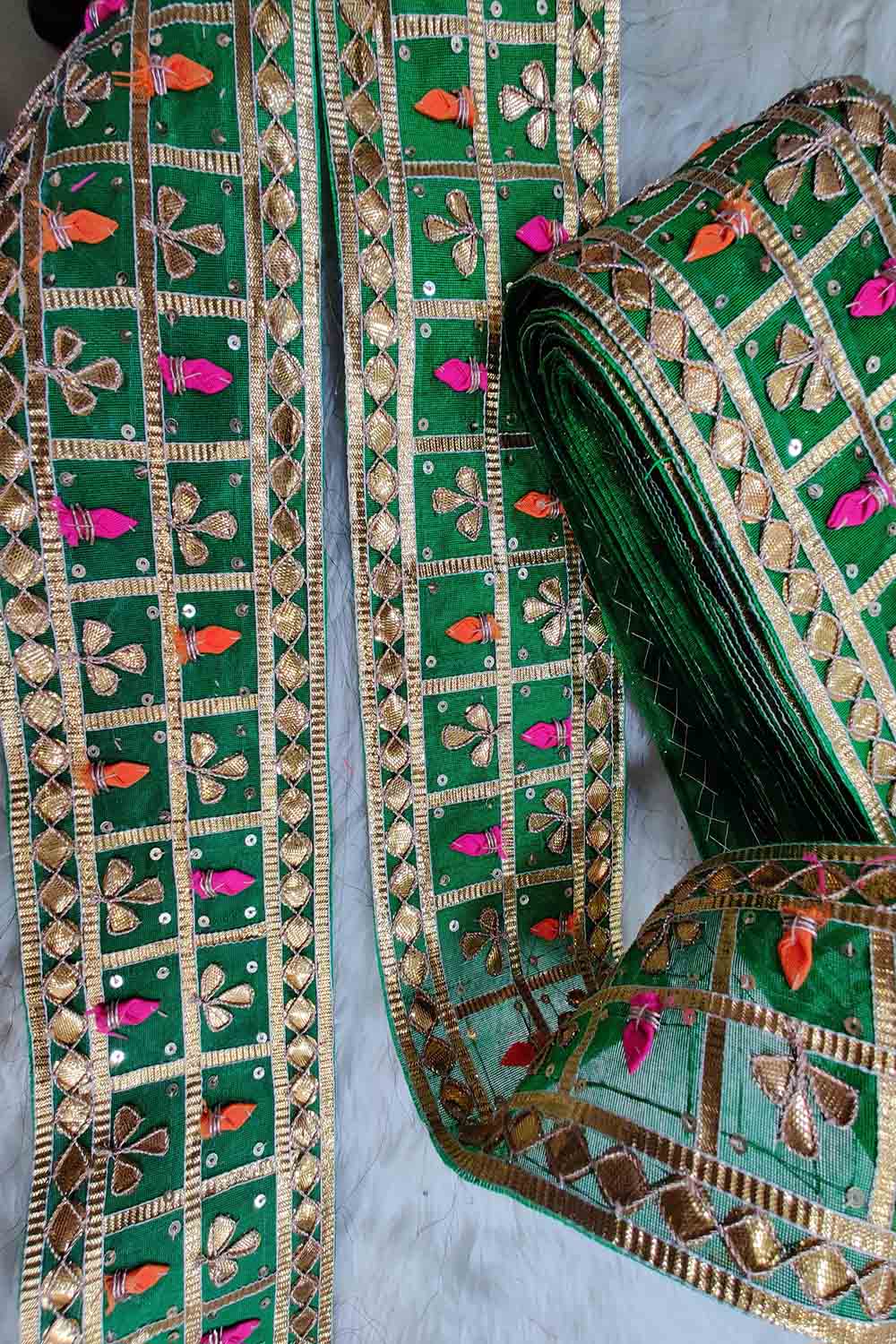 Green Traditional Hand Gota Work Lace ( Roll OF 9 Meter ) - Luxurion World