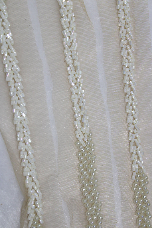 White Embellished Handwork Lace