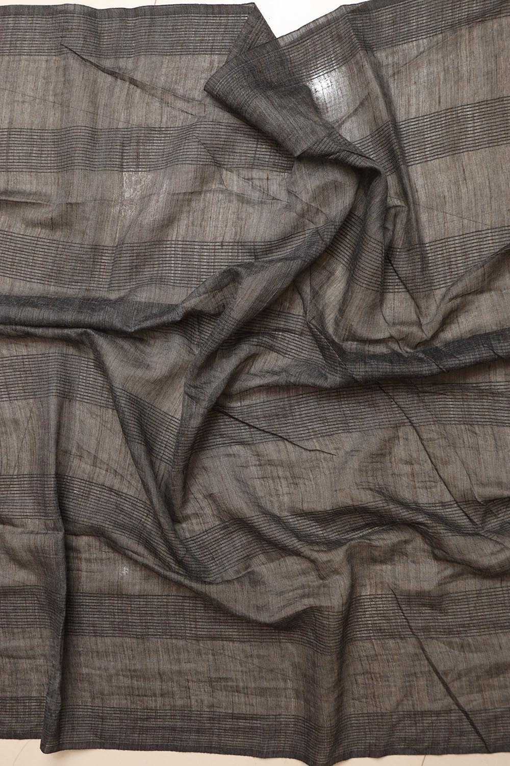 Elegant Grey Tussar Cotton Saree With Pink Hand Applique Work - Luxurion World