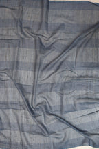 Bluish Grey Tussar Cotton Saree With Tarquish Blue Hand Applique Work - Luxurion World