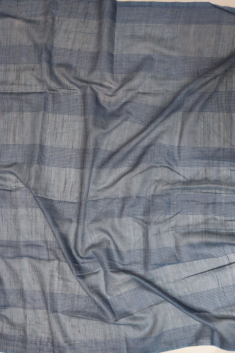 Bluish Grey Tussar Cotton Saree With Tarquish Blue Hand Applique Work - Luxurion World