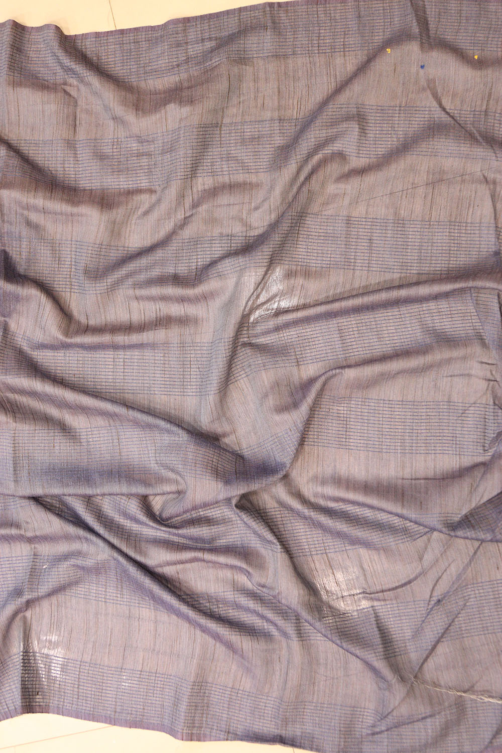 Bluish Grey Cotton Tussar Saree With Kantha Hand Applique Work - Luxurion World