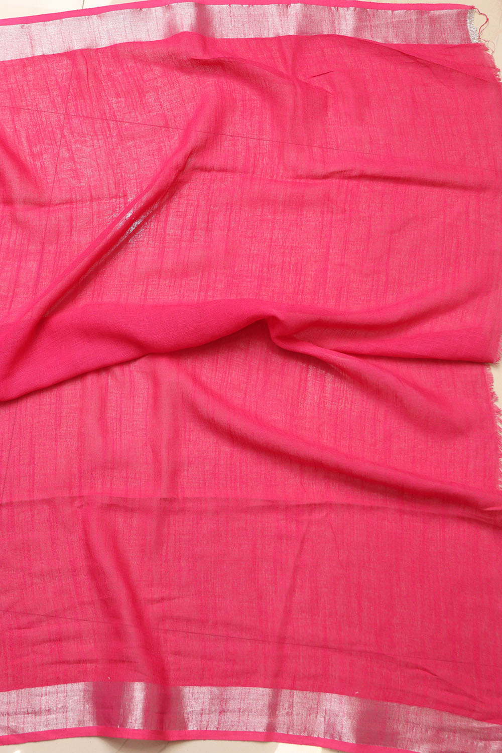Pink Cotton Tussar Saree With Kantha Hand Applique Work - Luxurion World