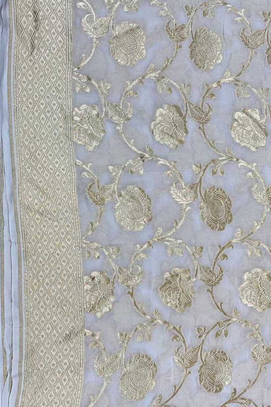 Stunning Dyeable Handloom Banarasi Georgette Saree - Luxurion World