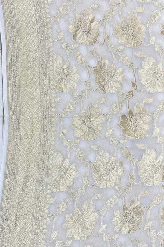 Stunning Dyeable Handloom Banarasi Georgette Saree - Luxurion World