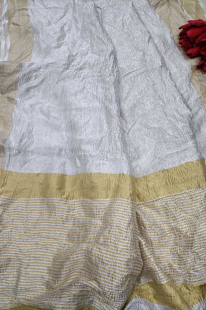 Exquisite Dyeable Handloom Banarasi Pure Tissue Silk Crushed Saree - Luxurion World