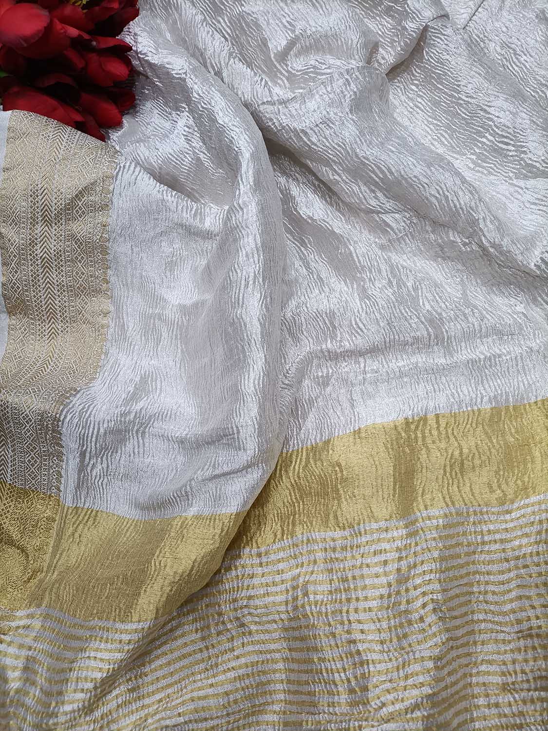 Exquisite Dyeable Handloom Banarasi Pure Tissue Silk Crushed Saree - Luxurion World