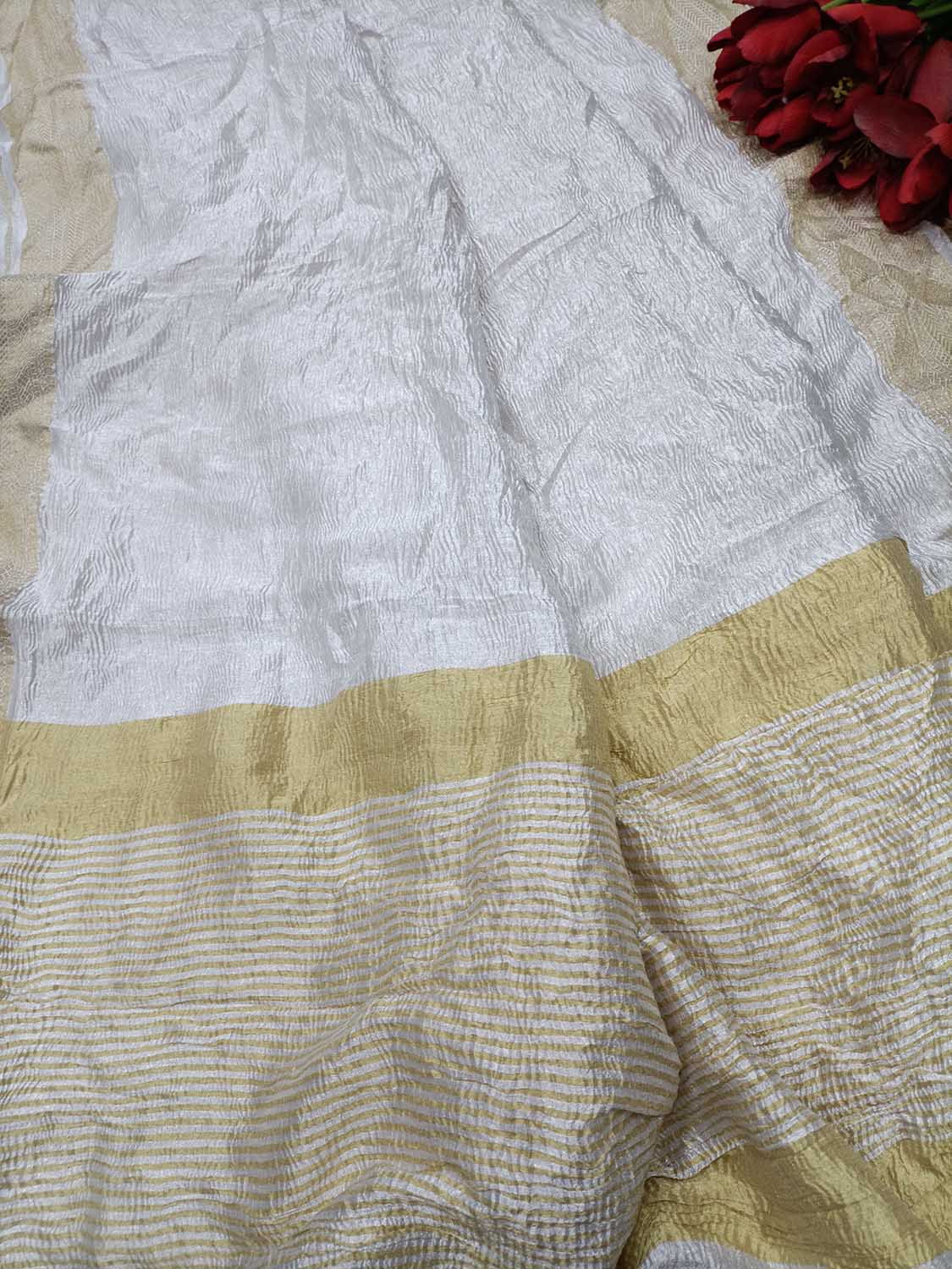 Exquisite Dyeable Handloom Banarasi Pure Tissue Silk Crushed Saree - Luxurion World