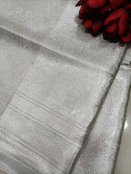 Dyeable Handloom Banarasi Pure Tissue Silk Silver Zari Saree - Luxurion World