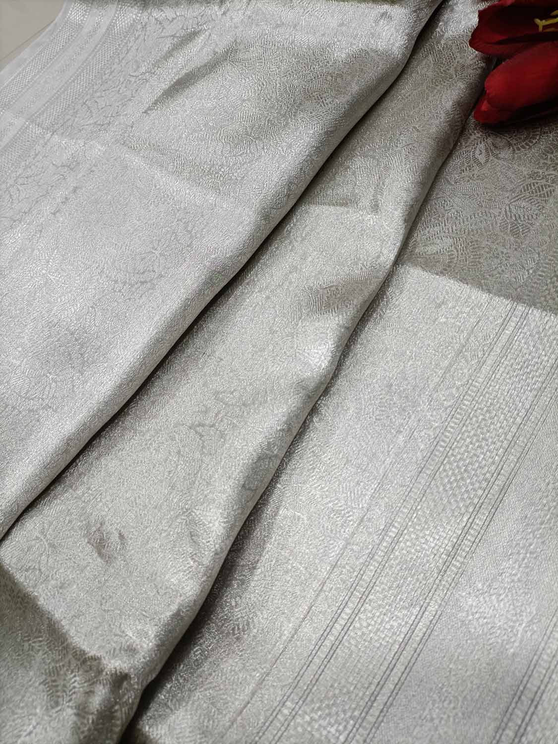 Dyeable Handloom Banarasi Pure Tissue Silk Silver Zari Saree - Luxurion World