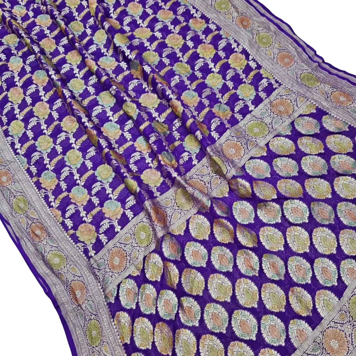 Exquisite Purple Banarasi Georgette Saree with Brush Dye - Luxurion World