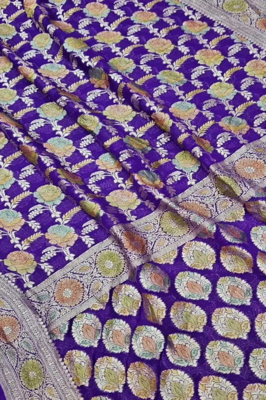 Exquisite Purple Banarasi Georgette Saree with Brush Dye - Luxurion World