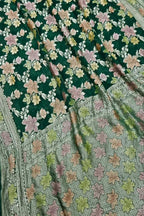 Green Banarasi Georgette Saree: Handloom Brush Dyed - Luxurion World