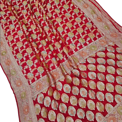 Stunning Red Banarasi Handloom Georgette Saree - Luxurion World