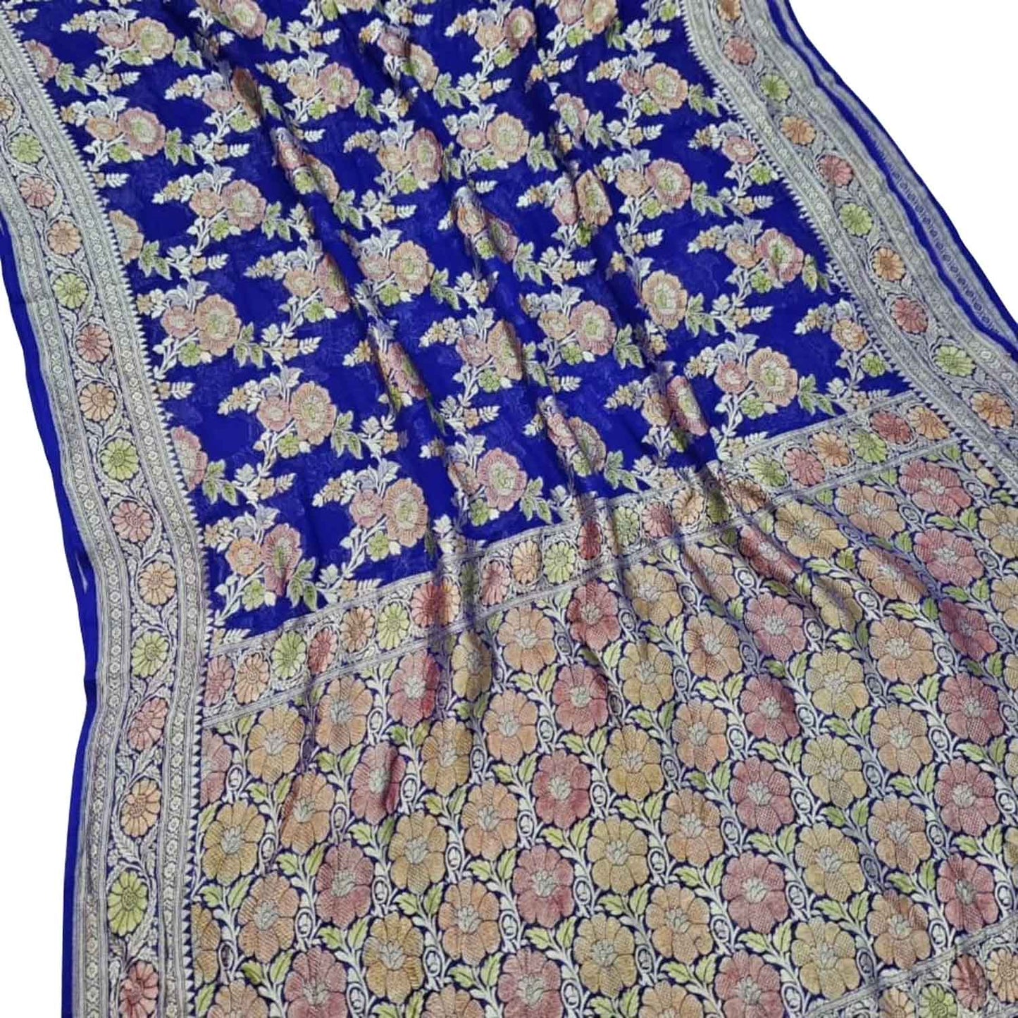 Blue Banarasi Georgette Saree with Brush Dyed Design - Luxurion World