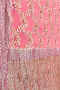 Exquisite Pink Handloom Banarasi Pure Georgette Brush Dye Saree - Luxurion World