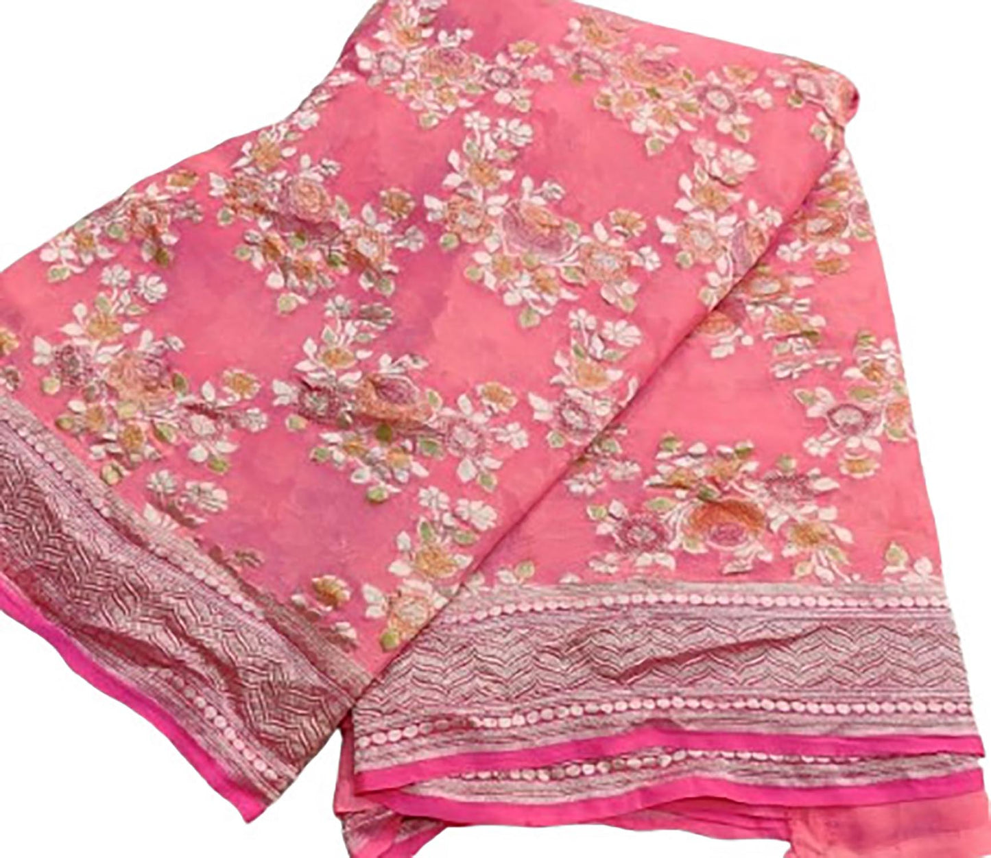 Exquisite Pink Handloom Banarasi Pure Georgette Brush Dye Saree - Luxurion World