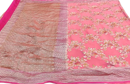 Exquisite Pink Handloom Banarasi Pure Georgette Brush Dye Saree - Luxurion World