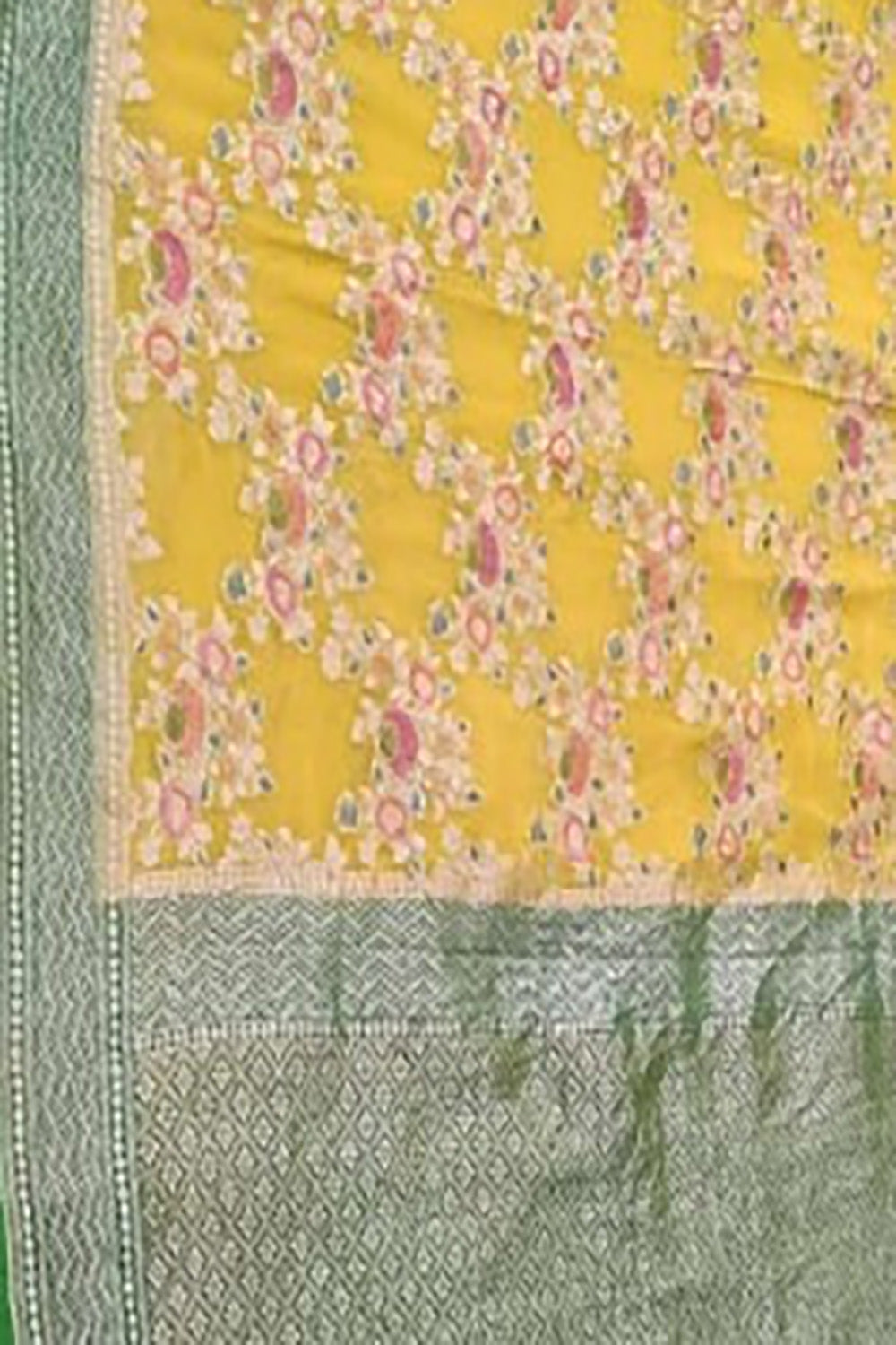 Vibrant Yellow Handloom Banarasi Pure Georgette Brush Dye Saree - Luxurion World