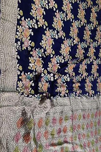 Exquisite Blue Handloom Banarasi Pure Georgette Brush Dye Saree - Luxurion World