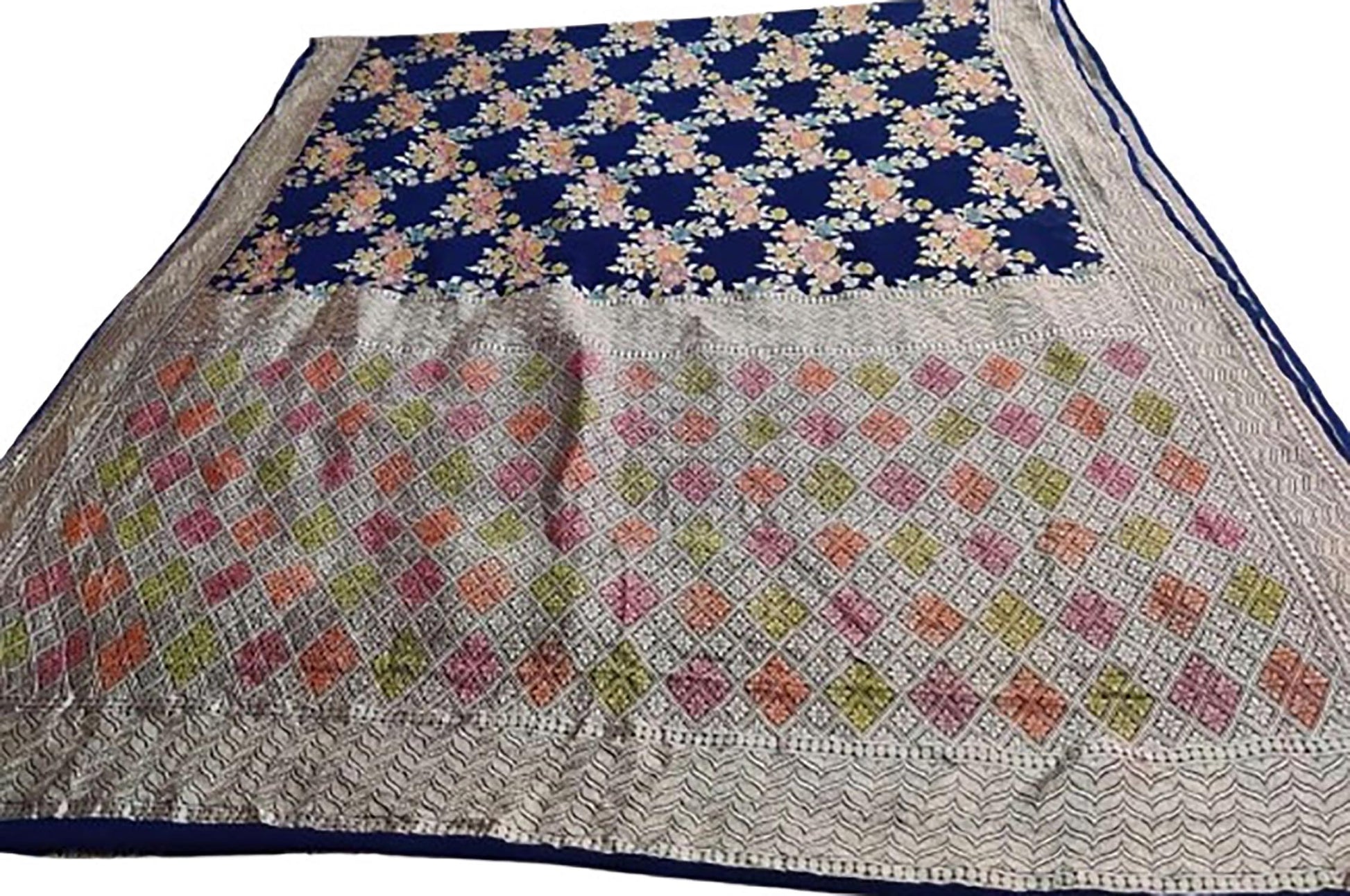 Exquisite Blue Handloom Banarasi Pure Georgette Brush Dye Saree - Luxurion World