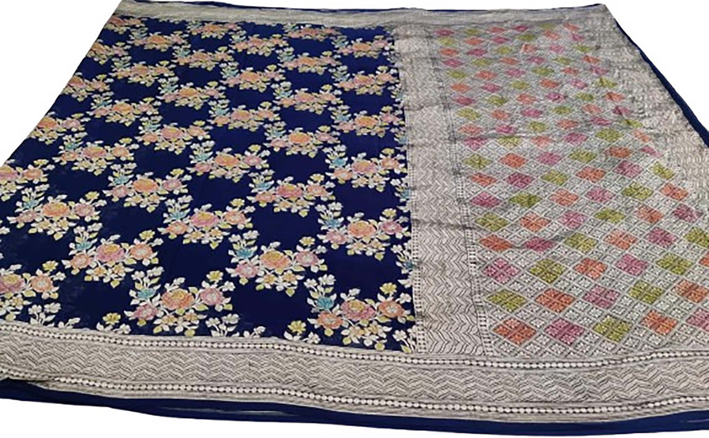 Exquisite Blue Handloom Banarasi Pure Georgette Brush Dye Saree - Luxurion World