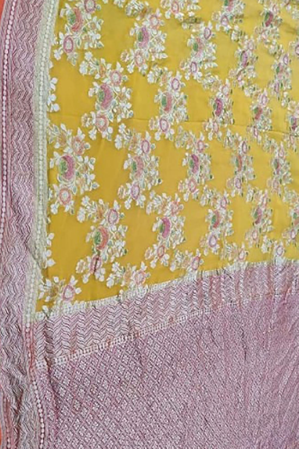 Vibrant Yellow Handloom Banarasi Pure Georgette Brush Dye Saree - Luxurion World