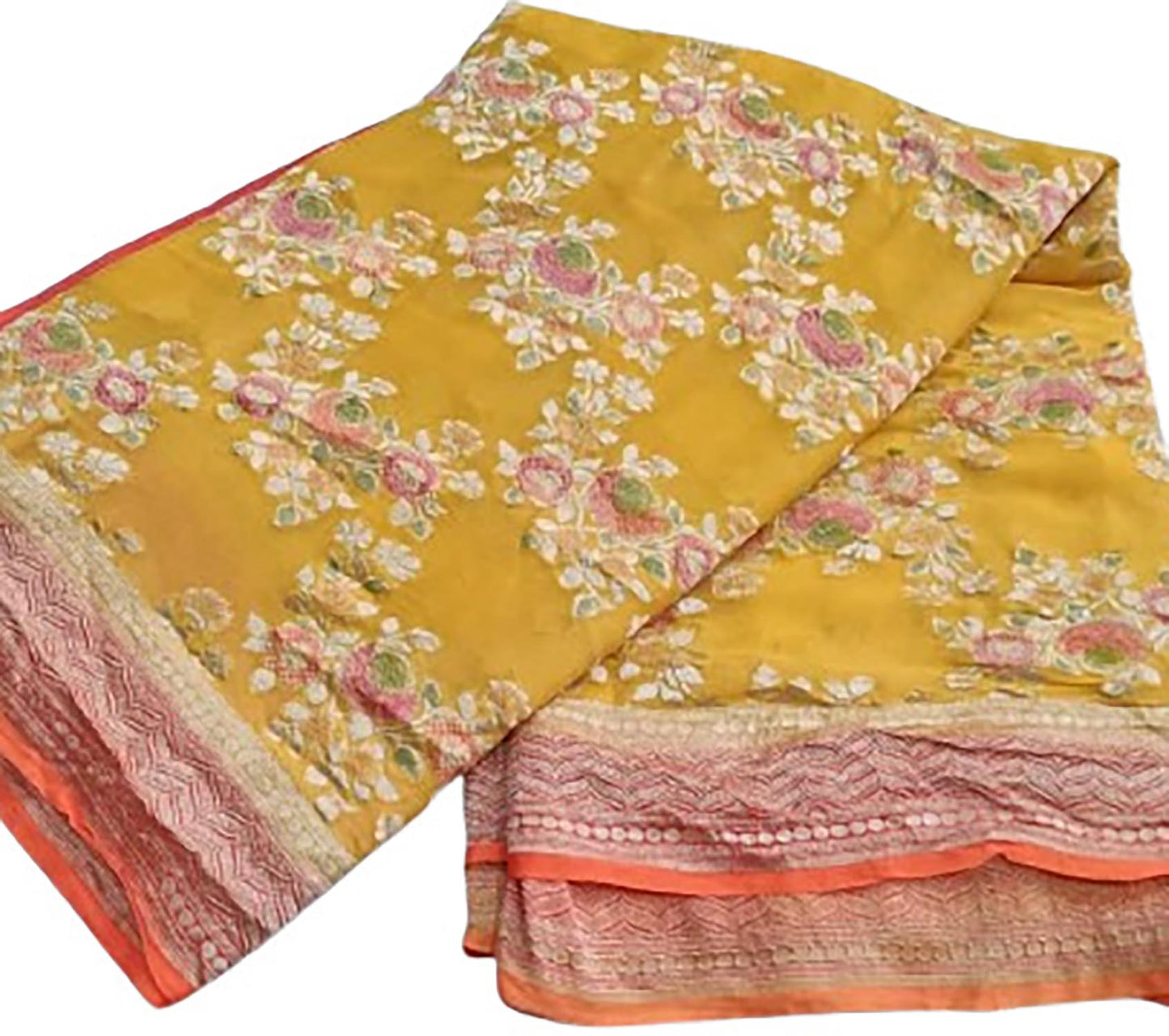 Vibrant Yellow Handloom Banarasi Pure Georgette Brush Dye Saree - Luxurion World
