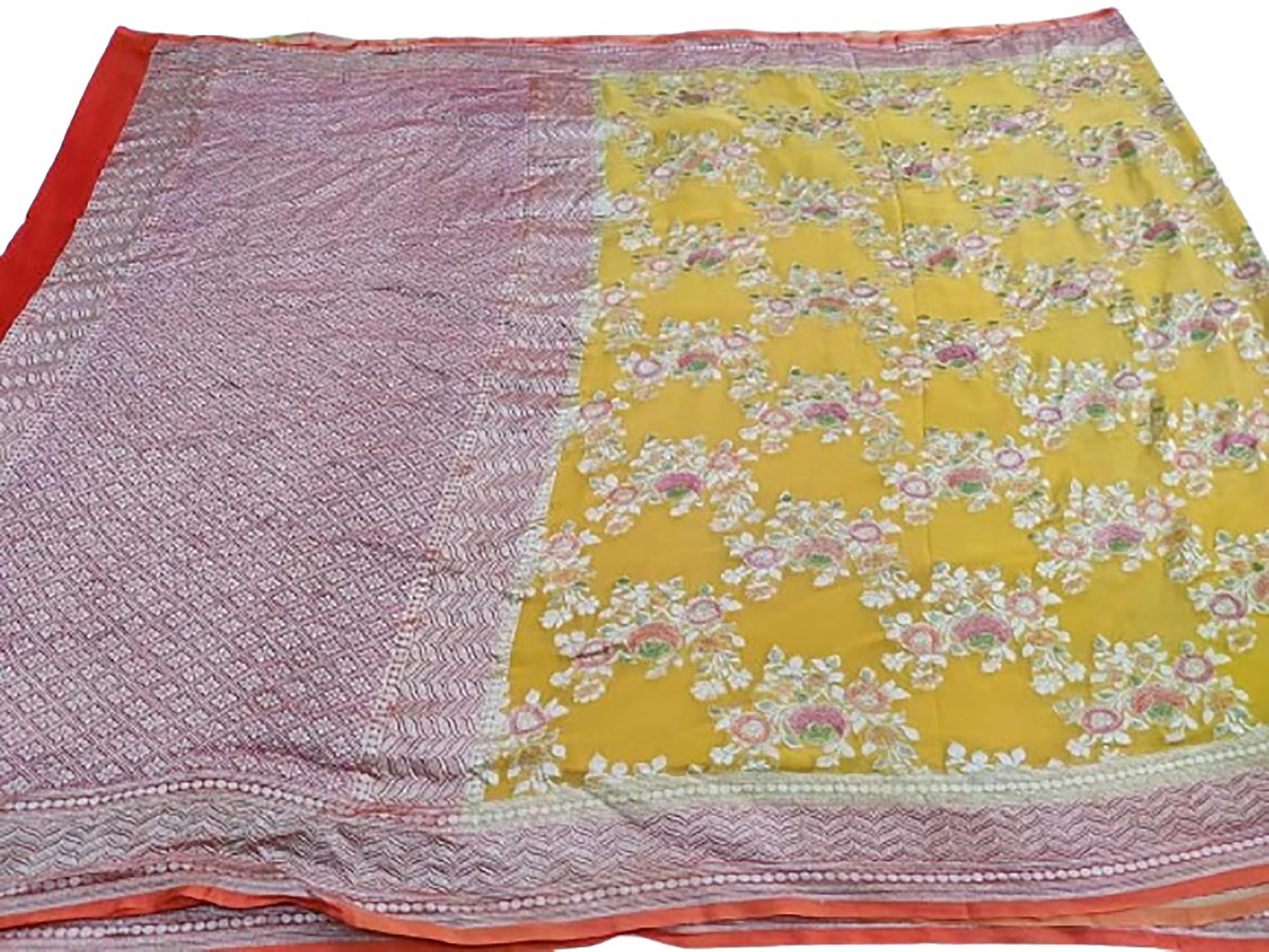 Vibrant Yellow Handloom Banarasi Pure Georgette Brush Dye Saree - Luxurion World