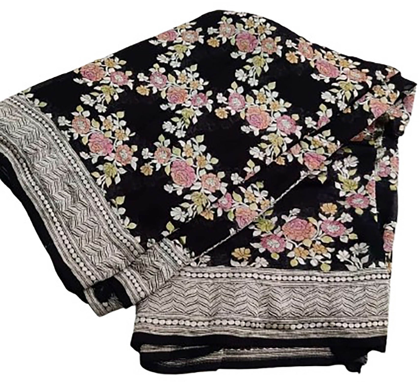 Exquisite Black Handloom Banarasi Pure Georgette Brush Dye Saree - Luxurion World