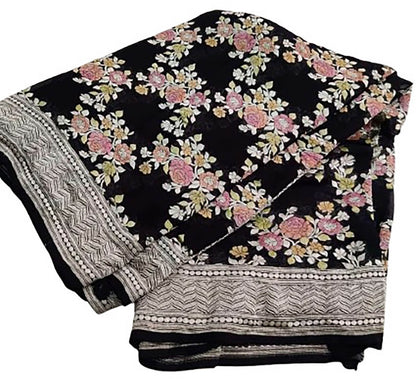 Exquisite Black Handloom Banarasi Pure Georgette Brush Dye Saree - Luxurion World