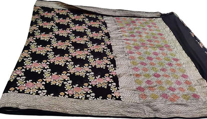 Exquisite Black Handloom Banarasi Pure Georgette Brush Dye Saree - Luxurion World