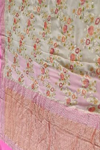 Pastel Handloom Banarasi Pure Georgette Brush Dye Saree - Luxurion World