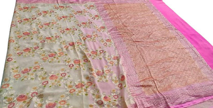 Pastel Handloom Banarasi Pure Georgette Brush Dye Saree - Luxurion World
