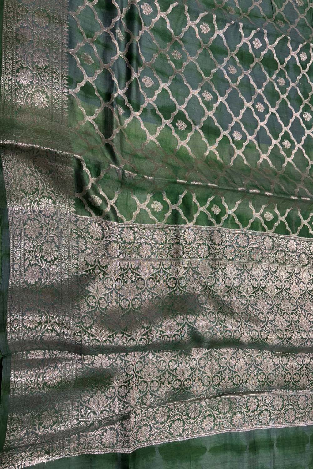 Exquisite Green Banarasi Pure Chiniya Saree - Luxurion World