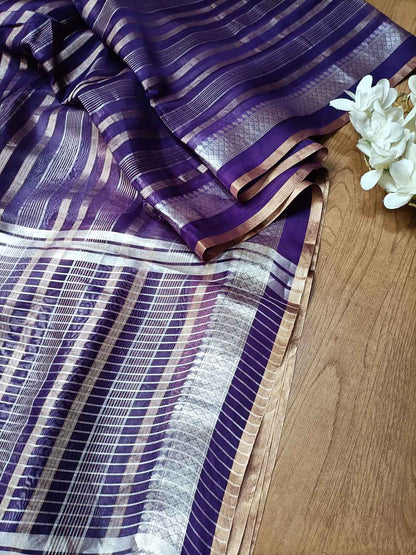 Exquisite Purple Banarasi Organza Saree - Luxurion World