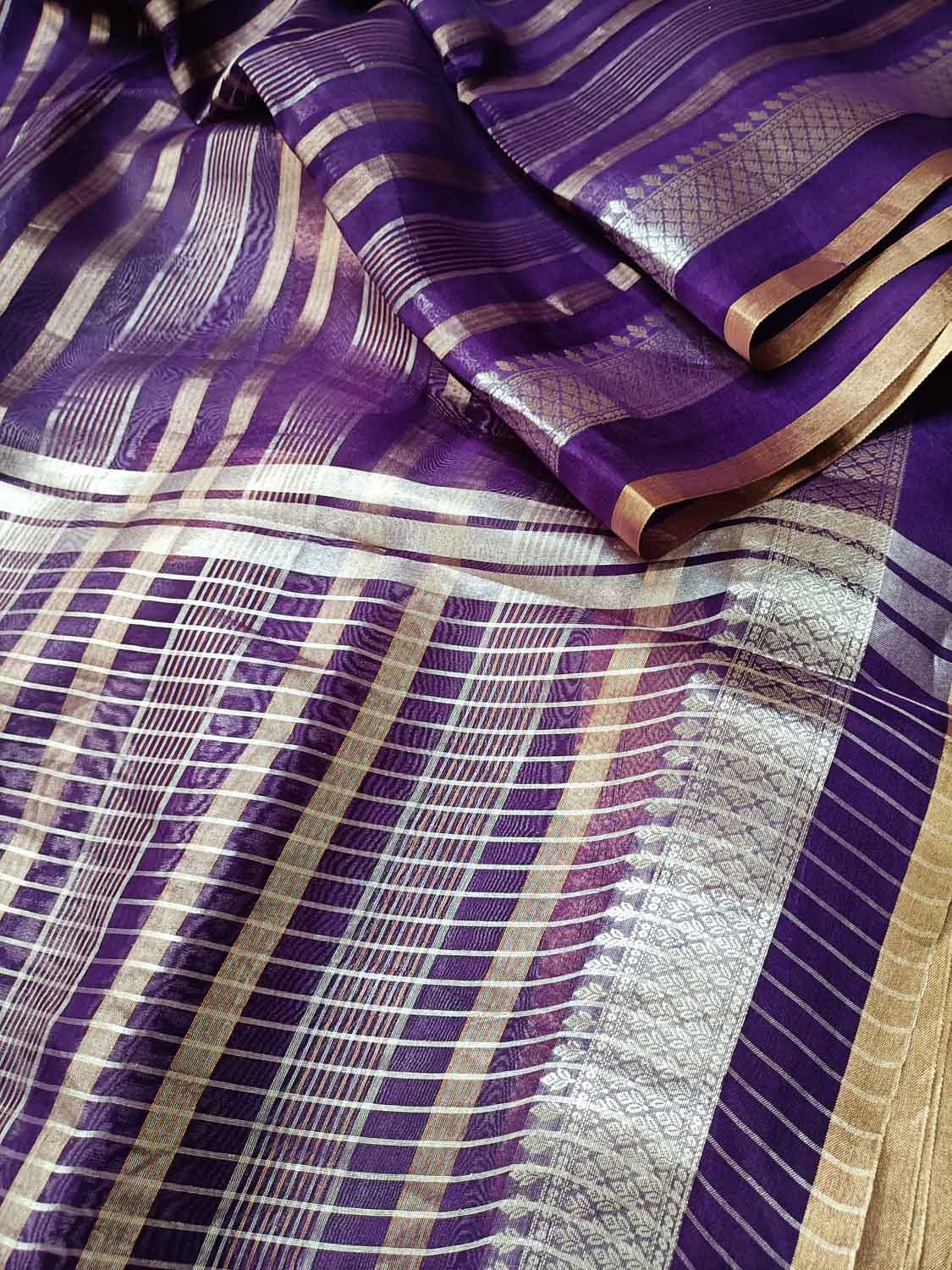 Exquisite Purple Banarasi Organza Saree - Luxurion World
