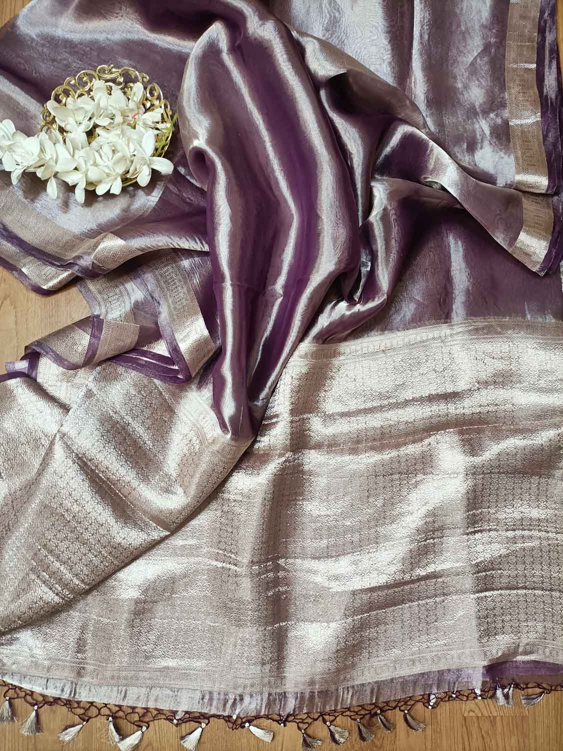 Elegant Purple Banarasi Organza Tissue Saree - Luxurion World