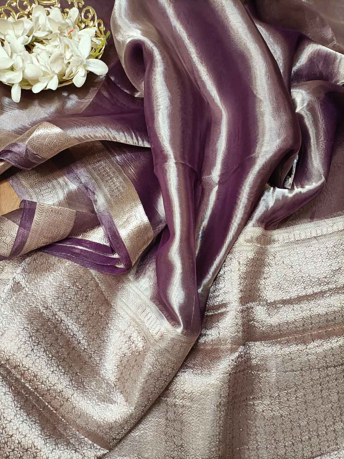 Elegant Purple Banarasi Organza Tissue Saree - Luxurion World