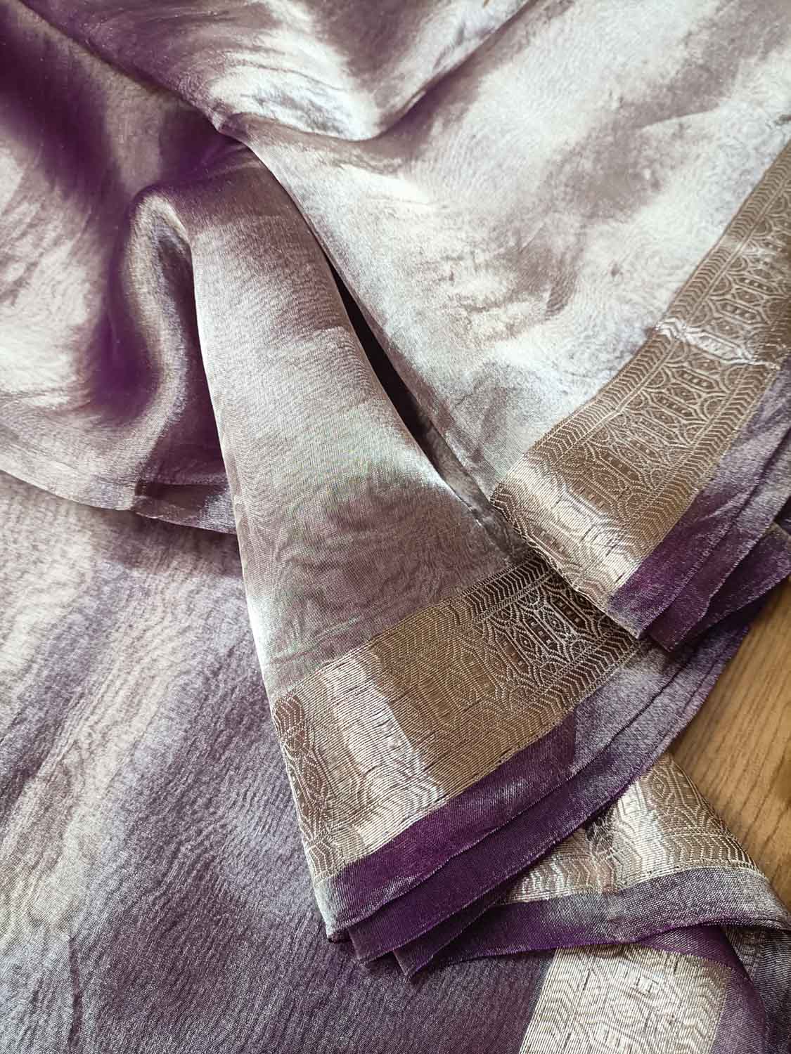Elegant Purple Banarasi Organza Tissue Saree - Luxurion World