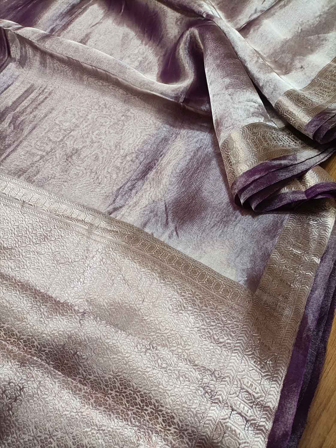 Elegant Purple Banarasi Organza Tissue Saree - Luxurion World