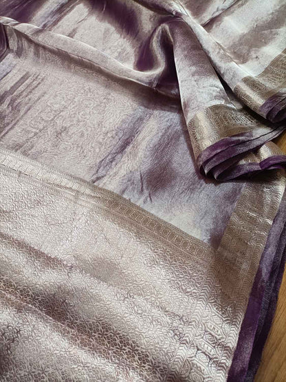 Elegant Purple Banarasi Organza Tissue Saree - Luxurion World