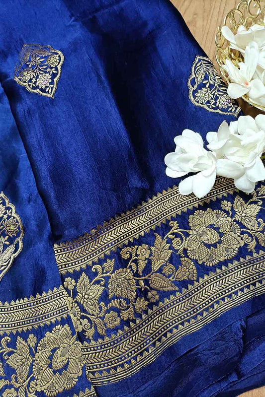 Blue Banarasi Handloom Mashru Silk Saree - Elegant and Timeless - Luxurion World